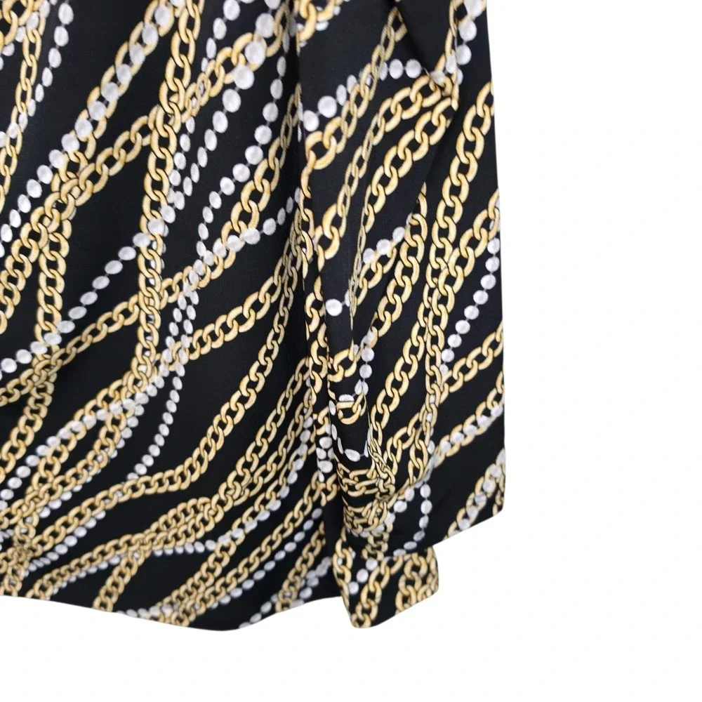 Michael Kors Top Womens XL Black Chain Print‎ Puff Sleeve Blouse Casual Ladies